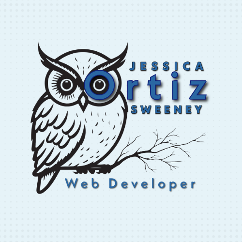 Image of owl with text Jessica Ortiz Sweeney Web Developer